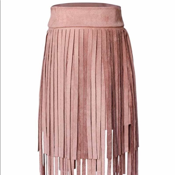 Peyton Bre Other - NWT Peyton Bre Dusty Rose Suede Fringe Skirt